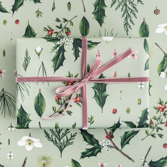 Discover Christmas Botanical Wrapping Paper - Luxury Eco Gift Wrap - Berry Mix