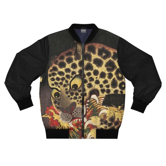 Discover The Tiger of Ryokoku Japanese Art - Leopard  Eating Rooster | Animal Print Bomber Jacket