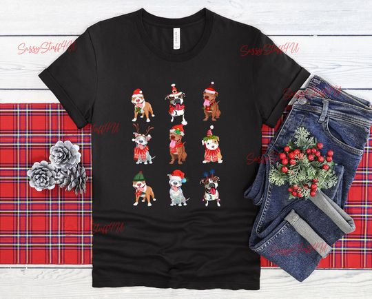 Discover Christmas Pitbull Shirt, Festive Pitbull Lover Tee