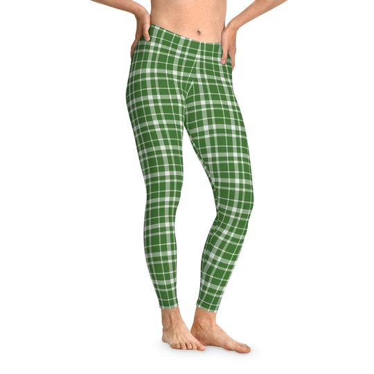 Discover St. Patrick's Day Green and White Plaid - Stretchy Leggings