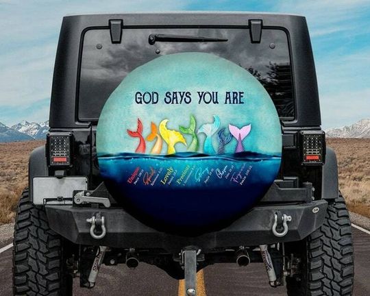 Discover Blue Sparkle Mermaid Tail In The Ocean Spare Tire Cover