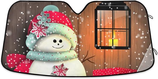 Discover Snowman Present Christmas Front Windshield Sunshade Foldable Windshield Sunscreen