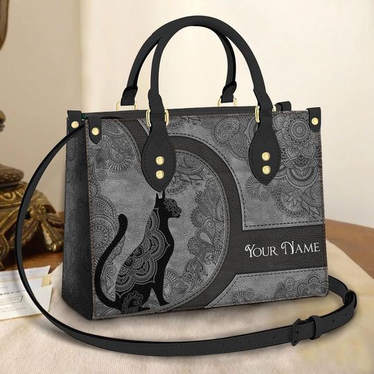 Discover Personalized Cat Mandala Leather Bag