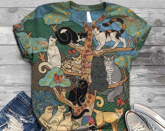 Discover Harajuku Tshirt | Digital 3D Cat Printed