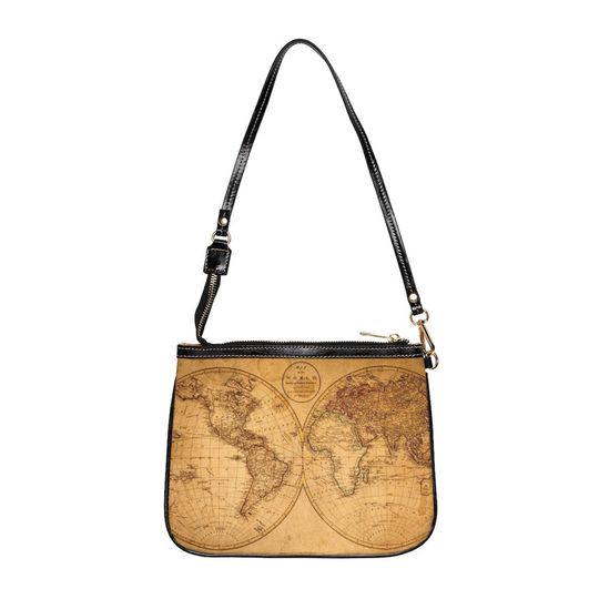 Discover World Map Small Shoulder Bag, Gift for her Travel Gift, Vintage Printed Map of the World Bag