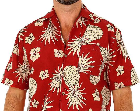 Discover Red Button Down Hawaiian Shirt