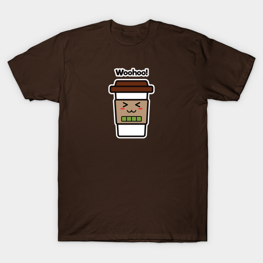 Discover Woohoo! | Coffee Cup | Charging | High Battery | Cute Kawaii | Dark Brown - Coffee - T-Shirt