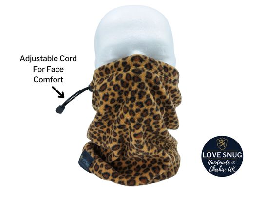 Discover Adjustable Leopard Print Fleece Snood With Fit Adjuster, Neck Gaiter, Adult and Kids Size, Unisex, Neck Warmer Scarf, Face Mask, UK Handmade