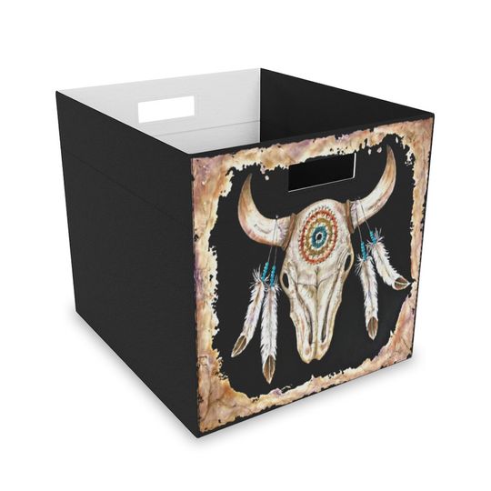 Discover Boho Feathered Cow Skull Big Felt Storage Box