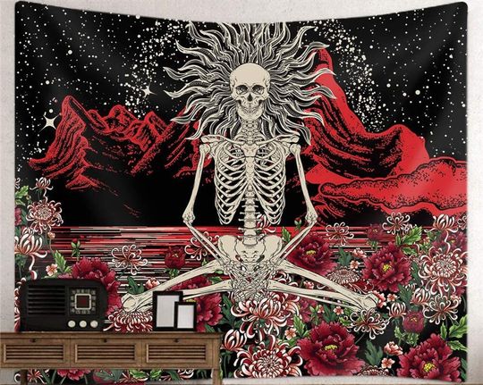 Discover X-Large Meditation Skeleton Floral Tapestry Goth Wall Hanging
