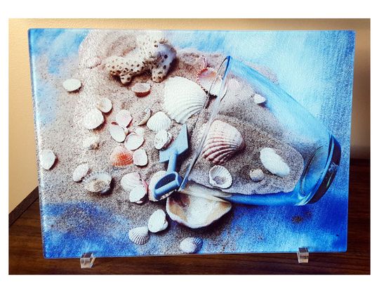 Discover Glass cutting board beach theme, Seashell decor kitchen