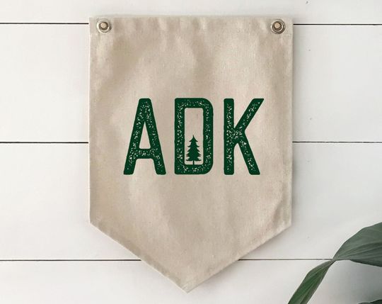 Discover Hanging Canvas Sign, ADK Pennant Flag Camping Wall Decor, Adirondack Art Banner, Summer Home Patio or Cabin Camper Decor