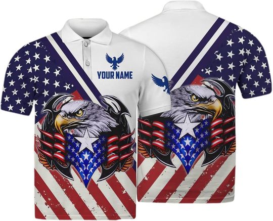 Discover Personalized America Flag Polo Shirt Eagle US Flag Patriotic Mens Polo Shirt