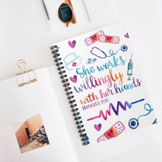 Discover She Works Willingly With Her Hands - Nursing, Nurse - Spiral Notebook - Ruled Line