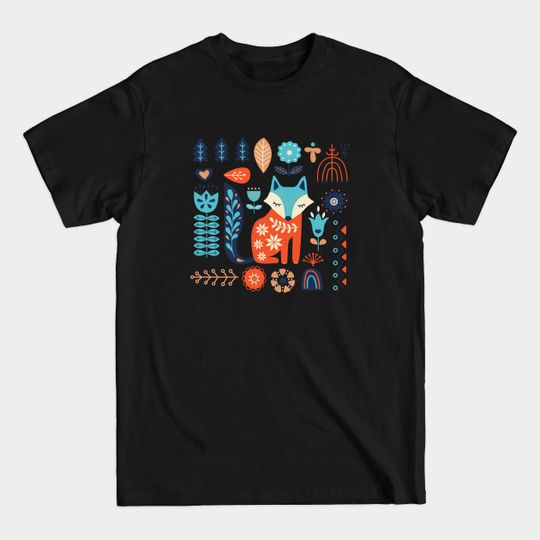 Discover Soft And Sweet Scandinavian Fox Folk Art - Fox - T-Shirt