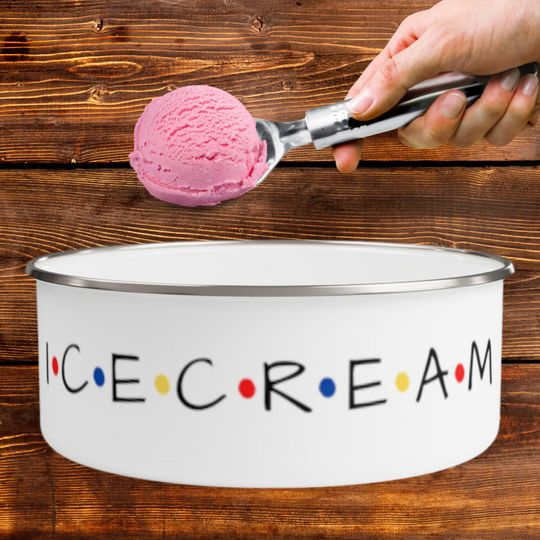 Discover Friends Logo Ice Cream, Large Ice Cream Bowl with Lid, Ice Cream Lovers Gift, Funny Bowl, White Enamel Bowl