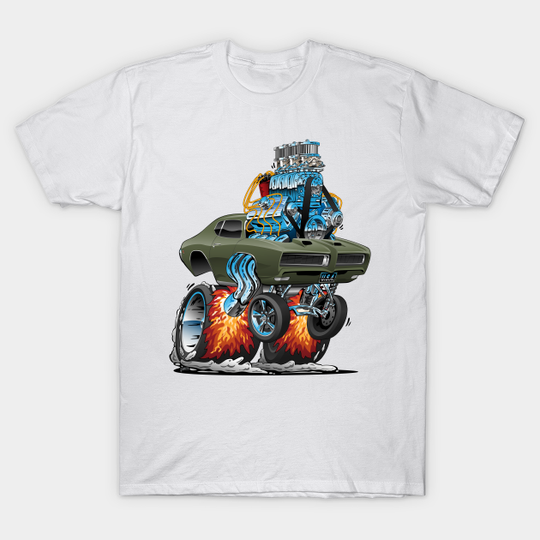 Discover Classic American Muscle Car Hot Rod Cartoon Vector Illustration - Car Cartoon - T-Shirt