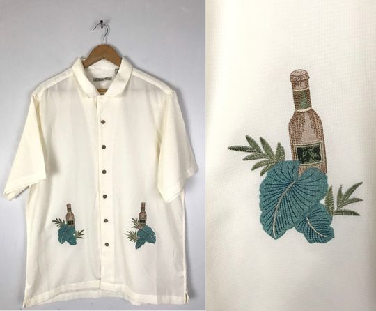 Discover Vintage Cream Beer Bottle Leaf Print Hawaiian Shirt