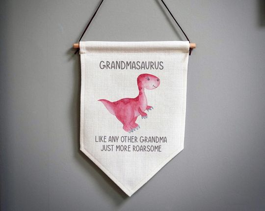 Discover Grandmasaurus Dinosaur Linen Pennant Flag