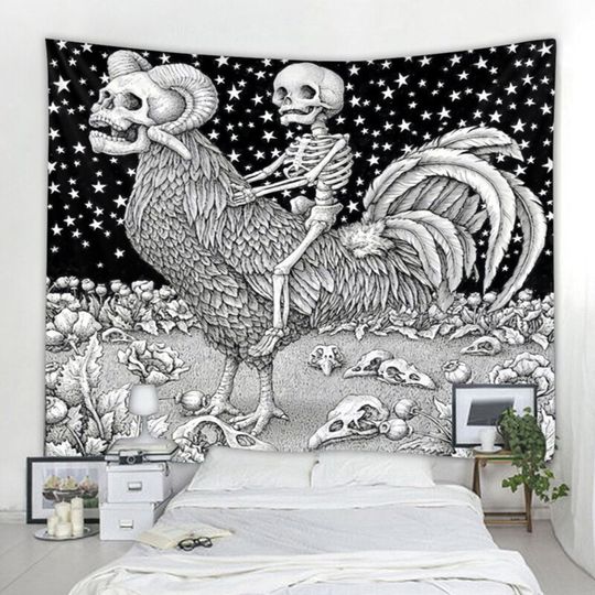 Discover Black and White Skull Wall Tapestry