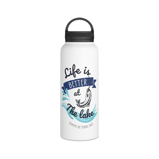 Discover Lake Life Stainless Steel Water Bottle, Handle Lid
