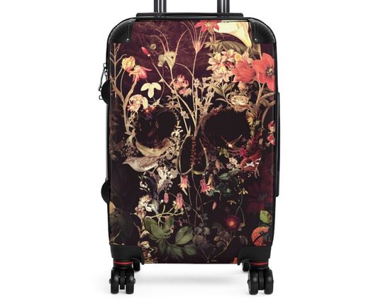 Discover Bloom Skull Cabin Suitcase, Floral Boho Art Traveler Suitcase