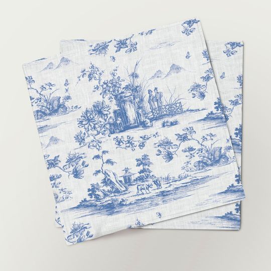 Discover Napkins set, Toile de Jouy, Blue toile napkins