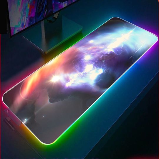 Discover Nebula Gaming Desk Mat, Universe RGB Gaming Desk Pad, Galaxy Gaming Desk Mat