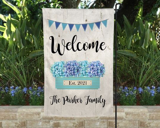 Discover Blue Hydrangea Flag, Personalized Spring Garden Flag