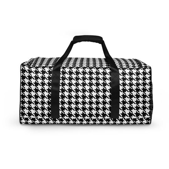 Discover Houndstooth Duffle bag / Black & White pattern weekend bag