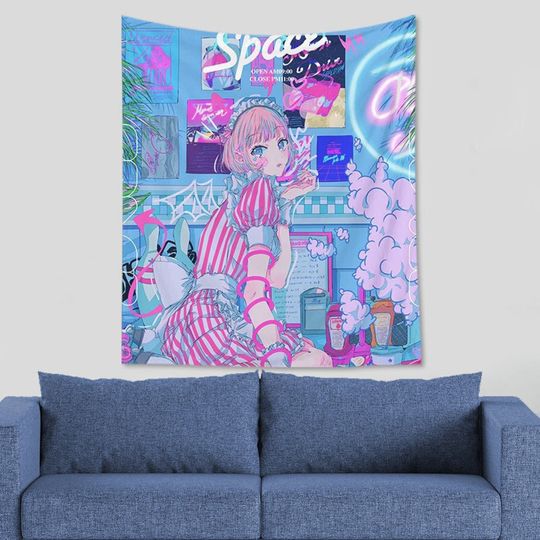 Discover Kawaii Tapestry Cute Anime Girl Room Decor Wall Hanging Japanese Art Tapestries Wall Decor