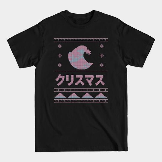 Discover Light Blue and Pink Japanese Ugly Christmas Aesthetic Great Wave - Ugly Christmas Sweater - T-Shirt