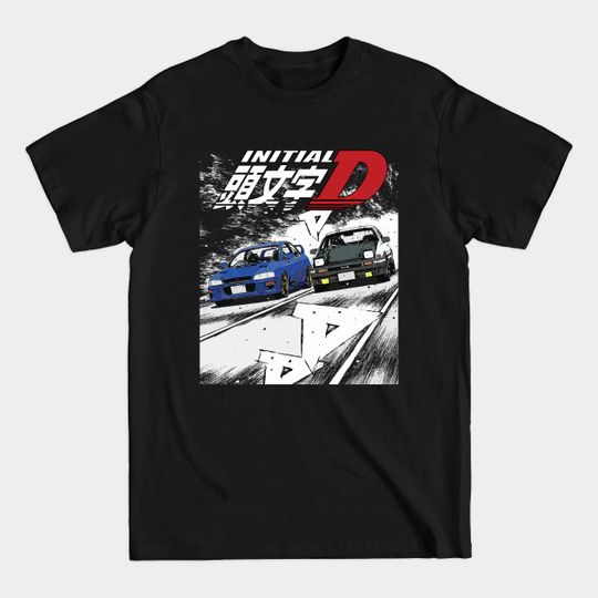 Discover Takumi Fujiwara 86 vs Bunta Fujiwara Sti Drift Car Battle - Initial D - T-Shirt