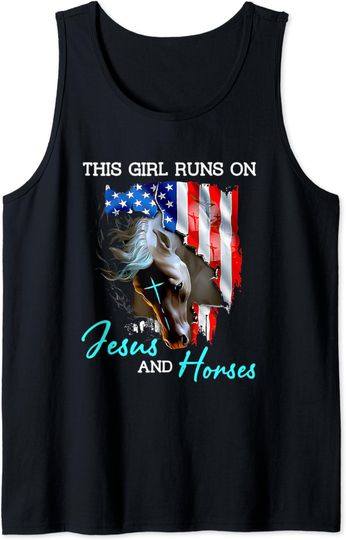 Discover Horse Crack American Flag This Girl Runs On Jesus And Horses Tank Top
