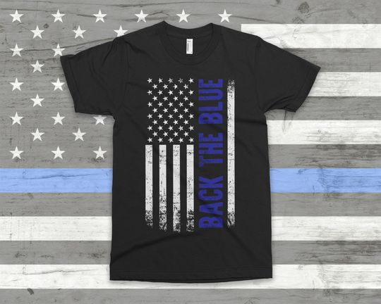 Discover Back the Blue Thin Blue Line Police Officer American Flag T-Shirt