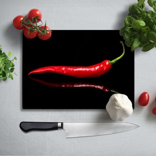 Discover Red Pepper Glass Cutting board, Glass chopping board