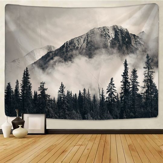 Discover Misty Forest Tapestry Foggy Mountain Wall Tapestry Magical Pine Trees Wall Hanging Nature Woodland Tapestries