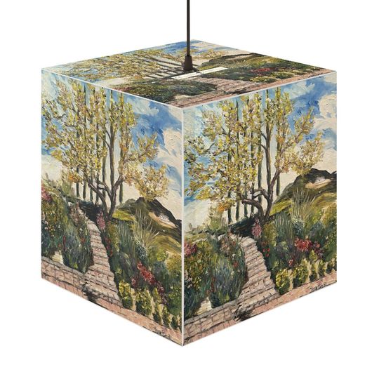Discover Original Contemporary Impressionism Olive tree Garden at GBV Winery Landscape Oil Painting printed on a square cube Lamp