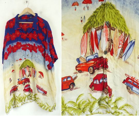 Discover Vintage Mens Car Print Hawaiian Shirt