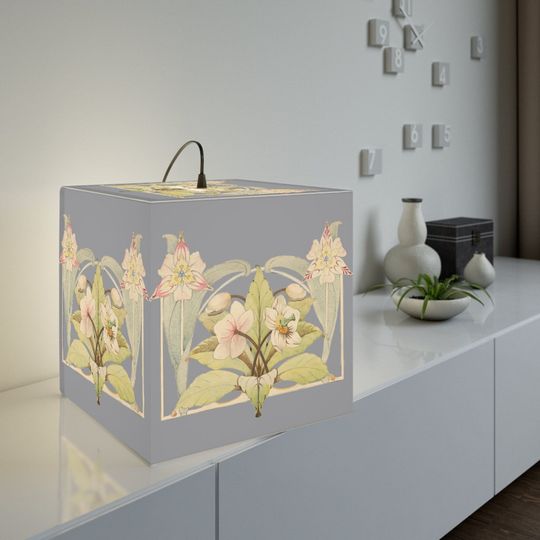 Discover Grey Lampshade Flowing Flowers Light Cube Lamp