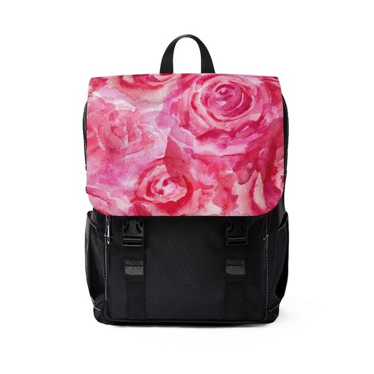 Discover Pink Rose Flower Unisex Casual Shoulder Backpack