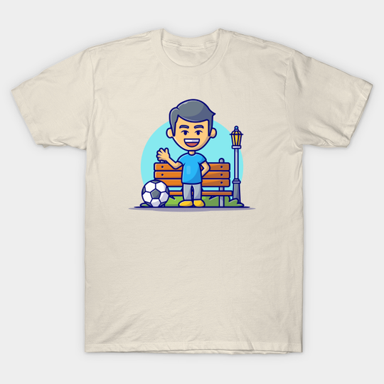 Discover Cute Boy Playing Soccer In the Park Cartoon Vector Icon Illustration - Soccer - T-Shirt