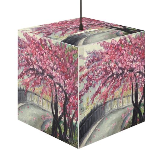 Discover Original Contemporary Impressionism Oil Landscape  Painting April in Paris Cherry Blossoms printed on a square cube Lamp lounge lighting