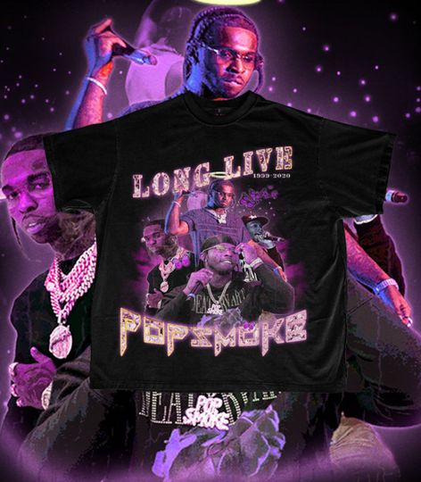Discover Regular Fit "Long Live Popsmoke" T-Shirt Hiphop T-Shirt, Unisex Handwash, Vintage