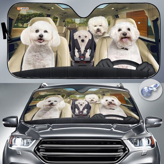Discover Bichon Frise Car Sunshade, Dog Car Decoration, Auto Sun Shade