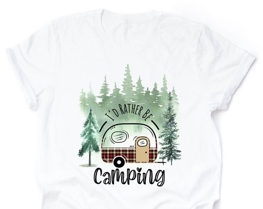 Discover Camping Tee, Wooded Scenery I'd Rather Be Camping Shirt