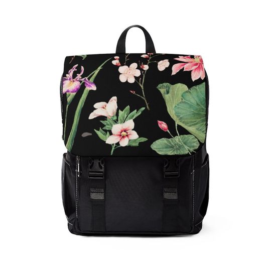 Discover Black Floral Unisex Casual Shoulder Backpack
