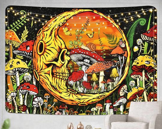 Discover Trippy Moon and Skull Tapestry