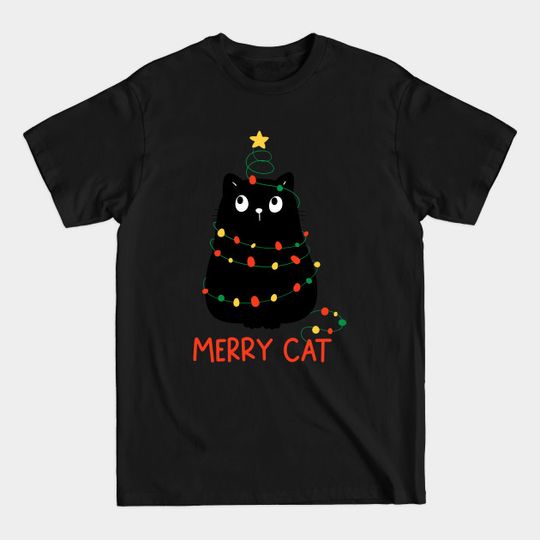 Discover Funny Black Cat Christmas Light T-Shirt