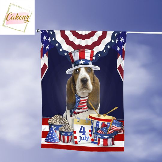 Discover Basset Hound Dog Happy Independence Day House Flag